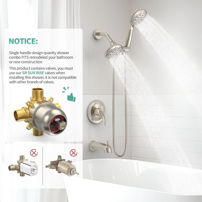 SR SUN RISE Shower System with Tub Spout Rain Shower Tub Set, High Pressure - Image 2