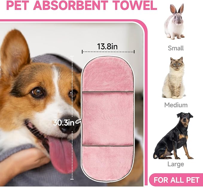 Dog Towels for Drying Dogs Small Medium Large, 2 Pack Dog Cat Drying Bath Towel - Image 3