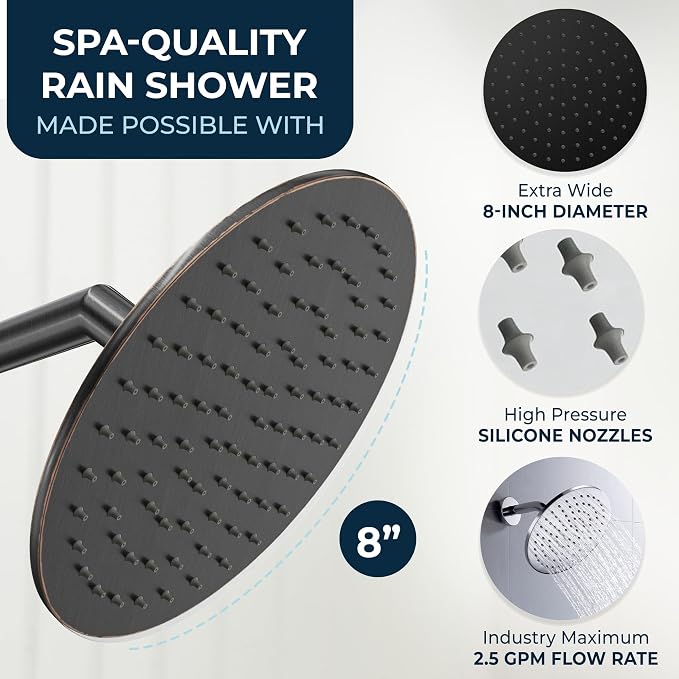 HammerHead Showers Solid Metal Round 8 Inch Rainfall Shower Head, High Flow - Image 3