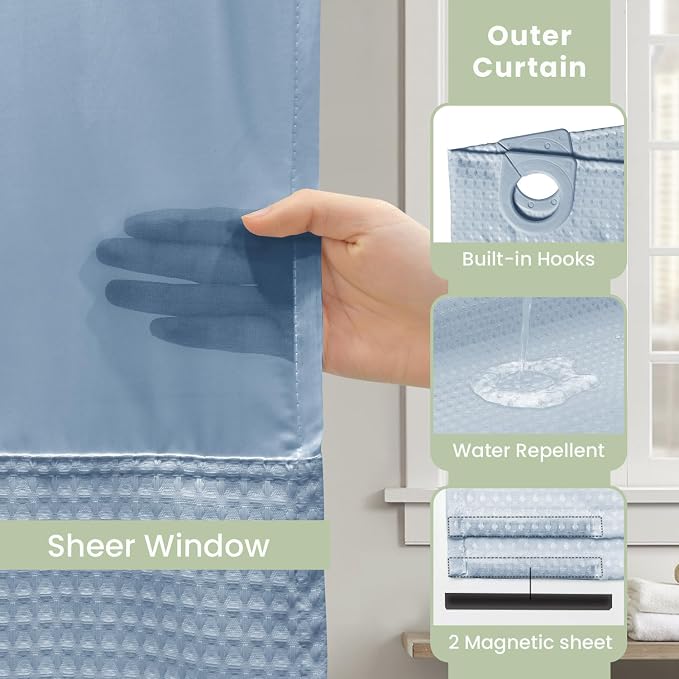 Inhousolu Long No Hook Shower Curtain - Image 4