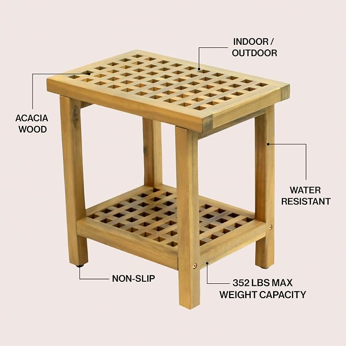 JONATHAN Y STL1003T Armin 18.1" Modern Classic Grid Slat Solid Acacia Wood - Image 4