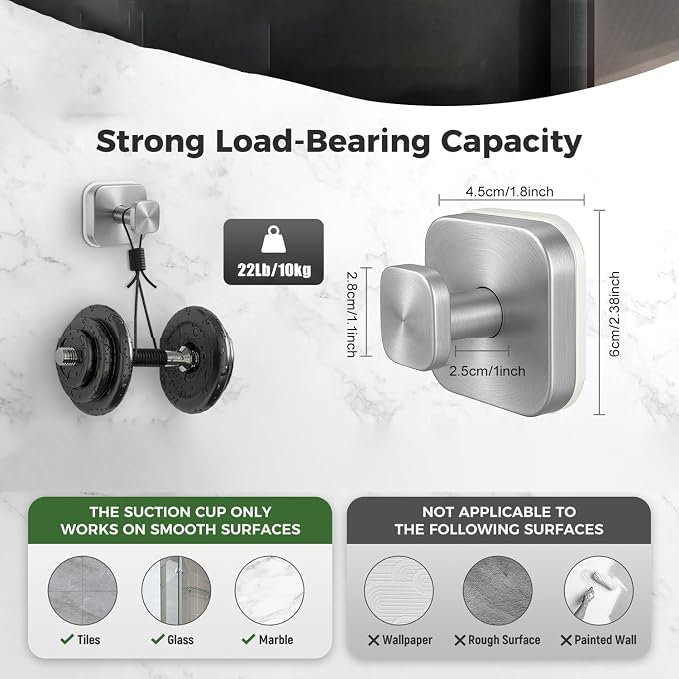 4Pcs Square Suction Cup Hook, 304 Stainless Steel Shower Hook, Removable - Image 8