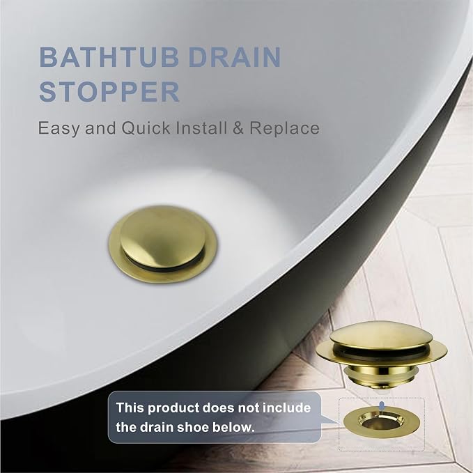 Gold Brushed Tub Drain Stopper, Universal Pop Up Bath Drain Plug Bathtub Drain - Image 3