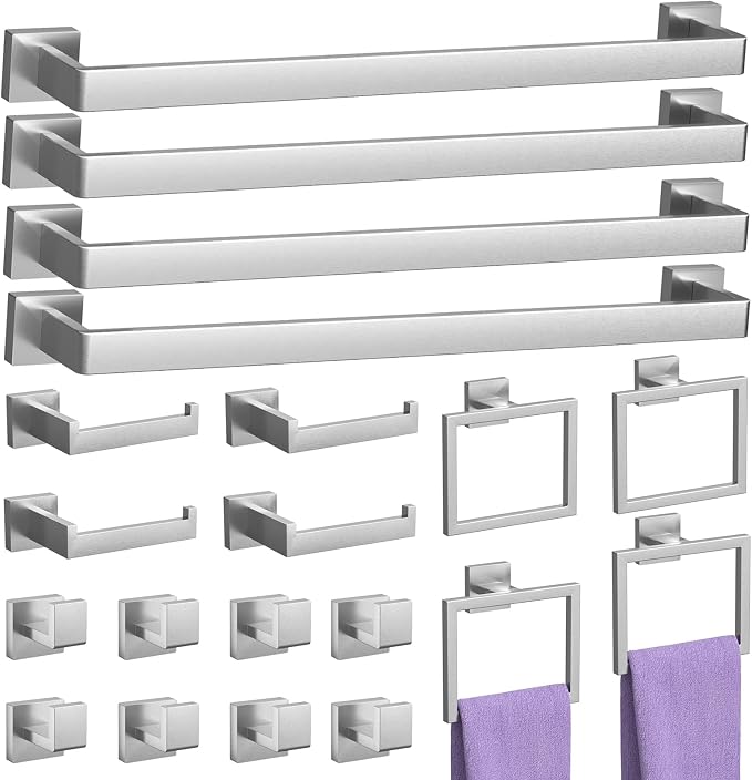 20-Piece Brushed Nickel Bathroom Accessories Set – 23.6" Towel Bar, Towel Ring by PNWNNHInc
