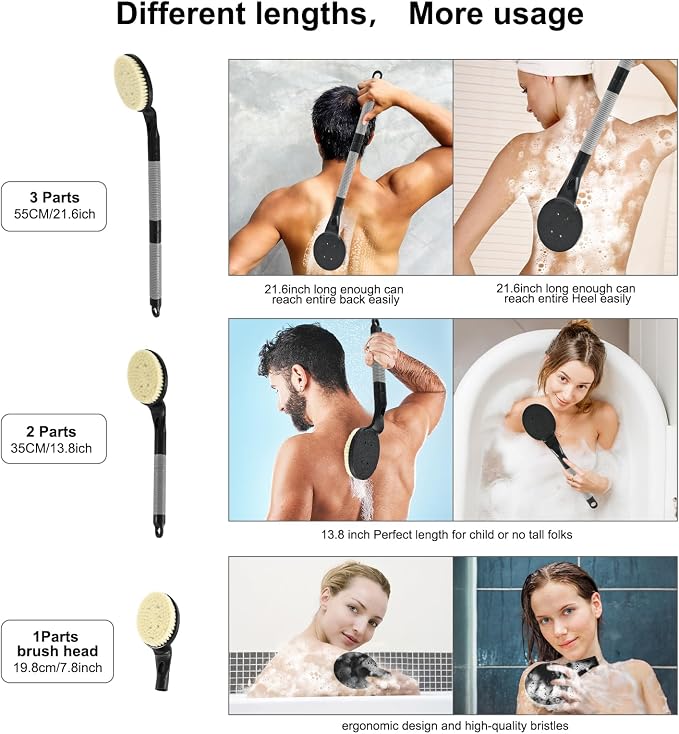 Back Scrubber Anti Slip for Shower, 21.7” Detachable Back Bath Brush for Shower - Image 6