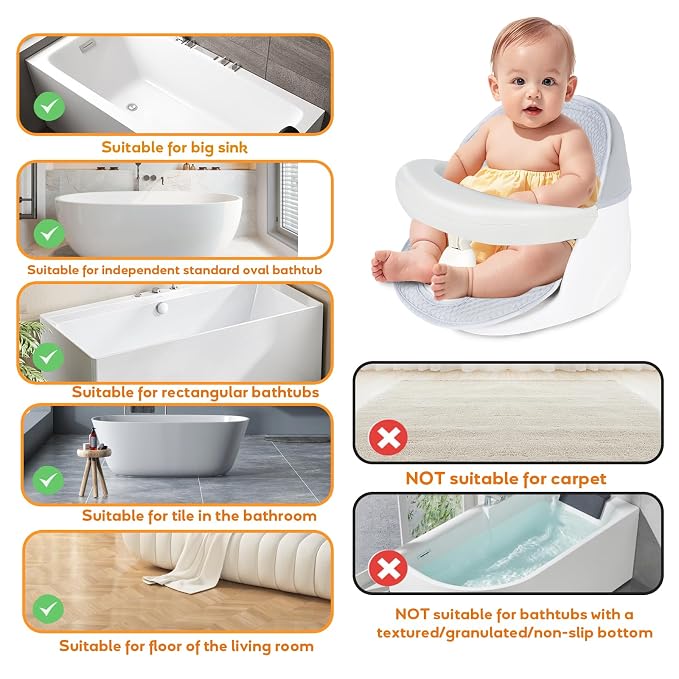 Swivel Baby Bath Seat, Openable Armrest and 360° Rotatable Baby Bath Seat - Image 8