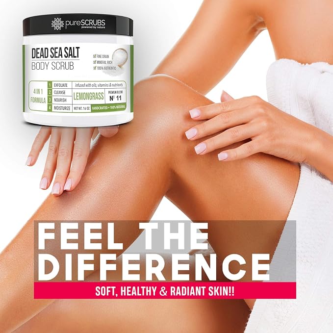 pureSCRUBS Premium Lemongrass Dead Sea Salt Body Exfoliator Scrub, Full - Image 5