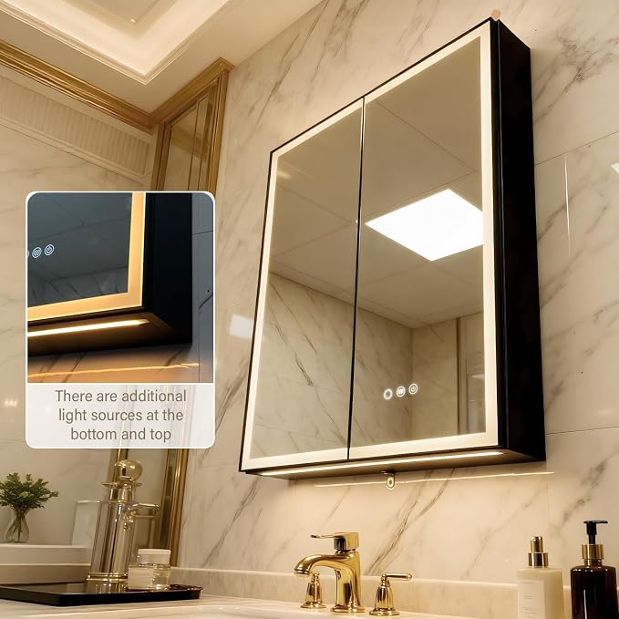 Aluminum Medicine Cabinet with Light, Stepless Glass Shelf, 3 Colors Temperature - Image 7
