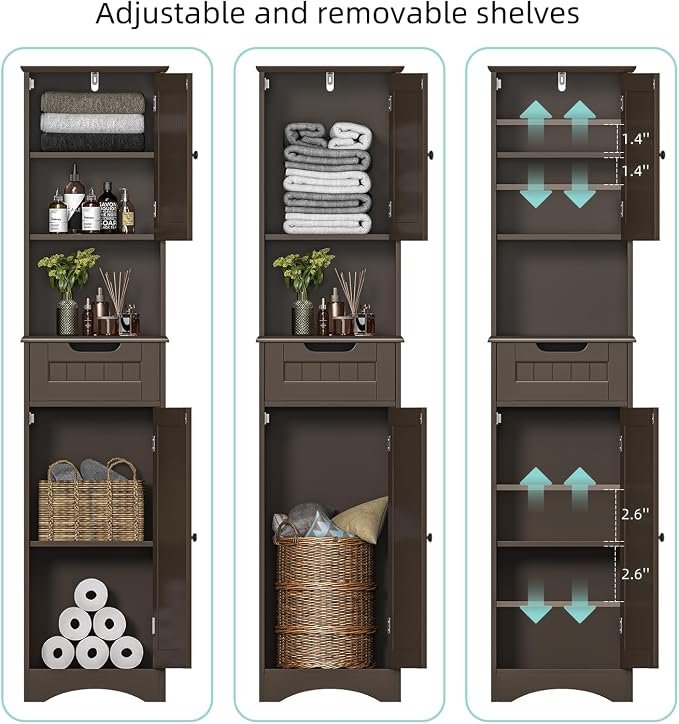 Bealife 67" H Tall Bathroom Storage Cabinet, Tall and Narrow Linen Storage - Image 8
