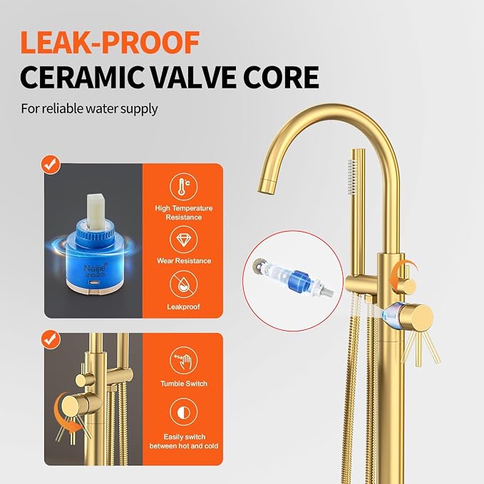 Freestanding Bathtub FaucetFloor Mount Bathtub Filler Shower Mixer Faucet - Image 2