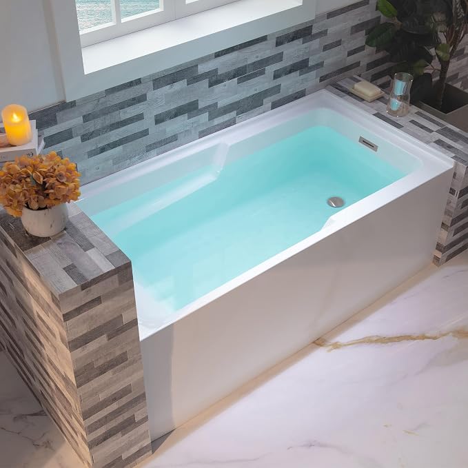 WOODBRIDGE 60" Acrylic Rectangular Alcove Soaking Bathtub in White by WOODBRIDGE