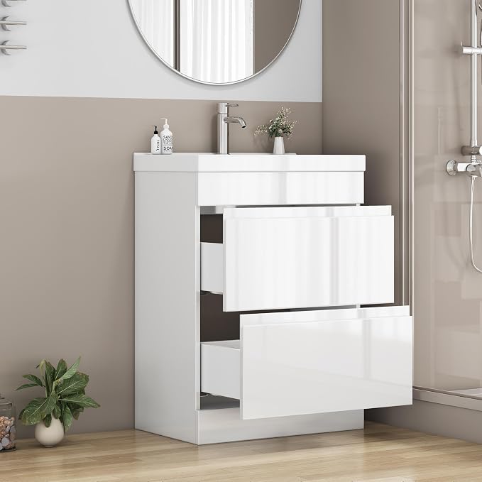 24-Inch Bathroom Vanity with Ceramic Sink Combo, Freestanding Modern Bathroom - Image 5