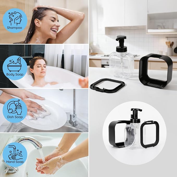 Segbeauty 10.1oz Black Foaming Soap Dispenser, 300ml Square Foam Bottle - Image 6