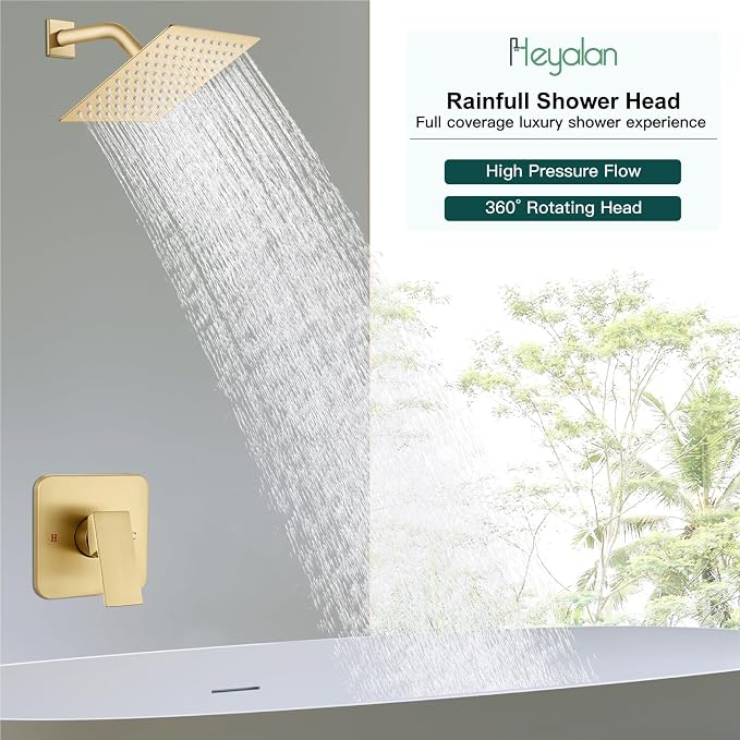 Heyalan 8 Inch Shower Head and Handle Set Square Shower Faucet Set Bathroom - Image 7