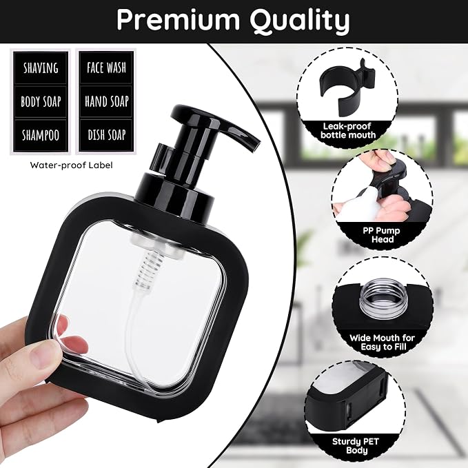 Segbeauty 10.1oz Black Foaming Soap Dispenser, 300ml Square Foam Bottle - Image 2