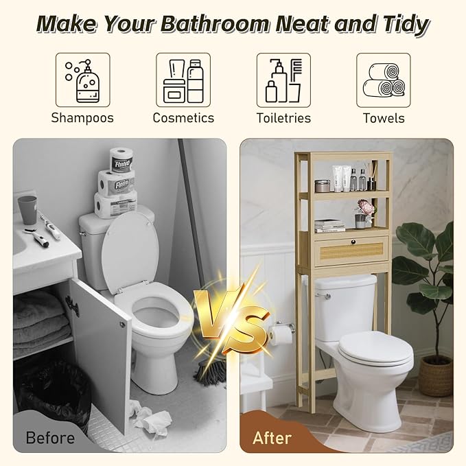 Over The Toilet Storage Cabinet, Behind Toilet Bathroom Organizer - Image 4