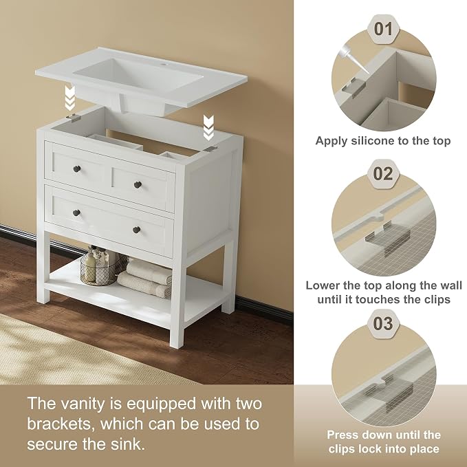 30 Inch Bathroom Vanity with Sink, Modern Bathroom Single Sink Vanity, Bathroom - Image 7