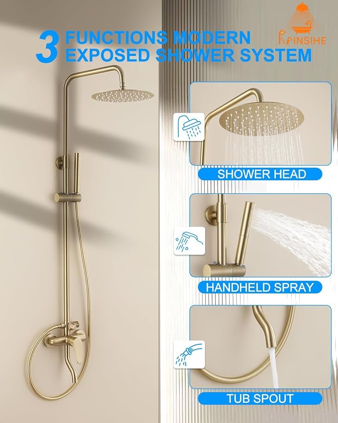 Outdoor Shower Kit Gold, Exposed Shower System - Image 2