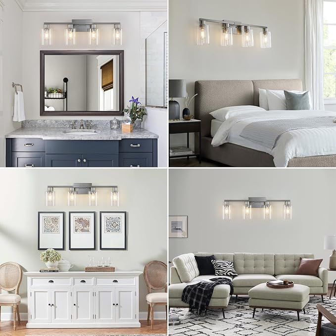 4 Light Bathroom Light Fixtures, Brushed Nickel Modern Bathroom Vanity Light - Image 8
