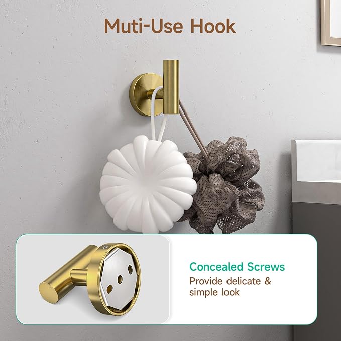 USHOWER Brushed Gold Bathroom Accessories Set, 24-Inch Towel Bar Set Wall - Image 8