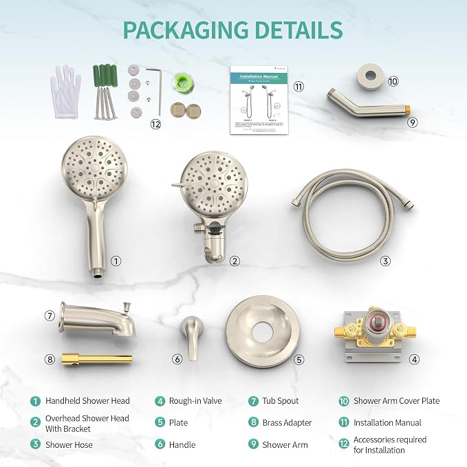 SR SUN RISE Shower System with Tub Spout Rain Shower Tub Set, High Pressure - Image 9