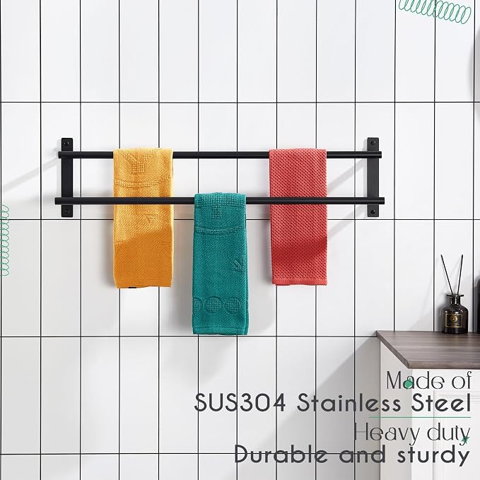 KOKOSIRI 32 Inch Double Towel Bar Bath Towel Racks Bathroom Towel Holder Towel - Image 7