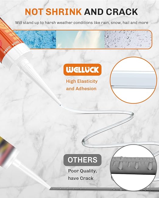 WELLUCK Clear Silicone Caulk, 100% Waterproof Silicone Sealant Adhesive Caulking - Image 6