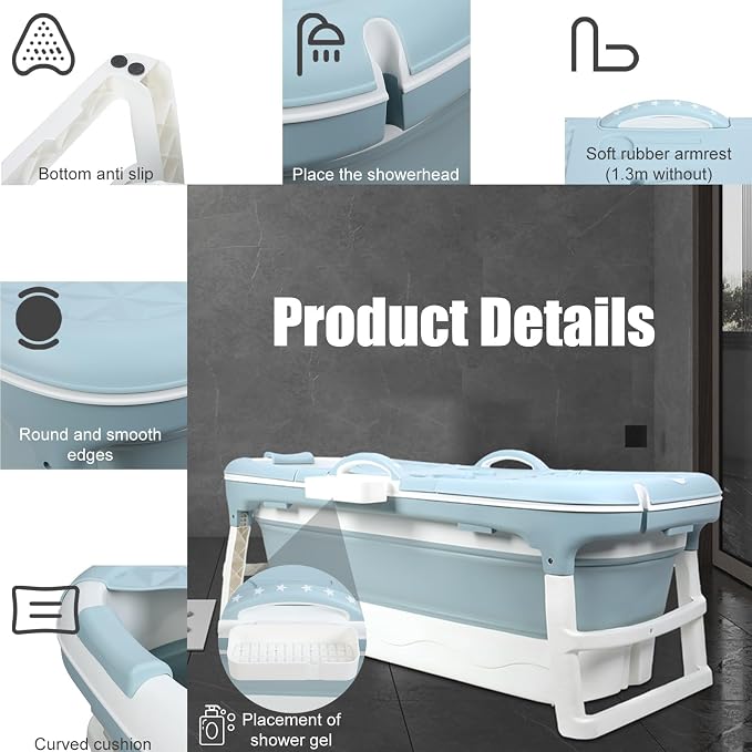 Portable Bathtub for Adult, Large 46 inch Collapsible Bathtub, Reusable - Image 4