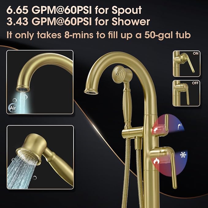 Freestanding Tub Faucets, Brass Freestanding Bathtub Faucet - Image 4