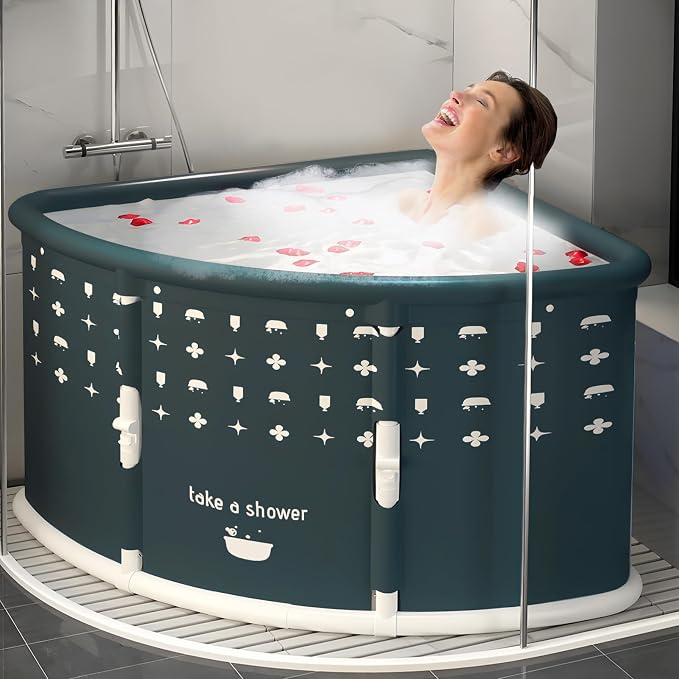 Foldable Bathtub for Adults, Portable Large PVC Collapsible Soaking Tub by Xezusia