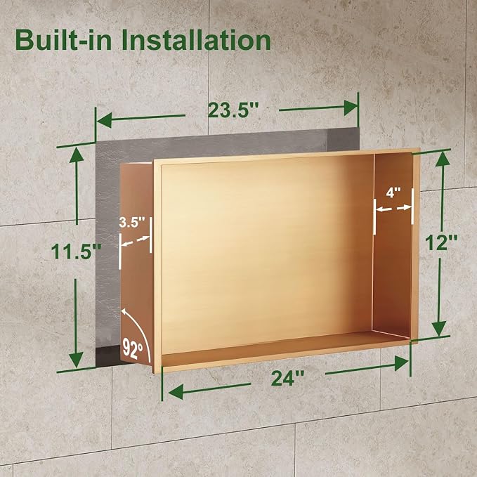 Shower Niche, 12 * 24 Stainless Steel Elegant Bathroom Niche, No Tile Needed - Image 3
