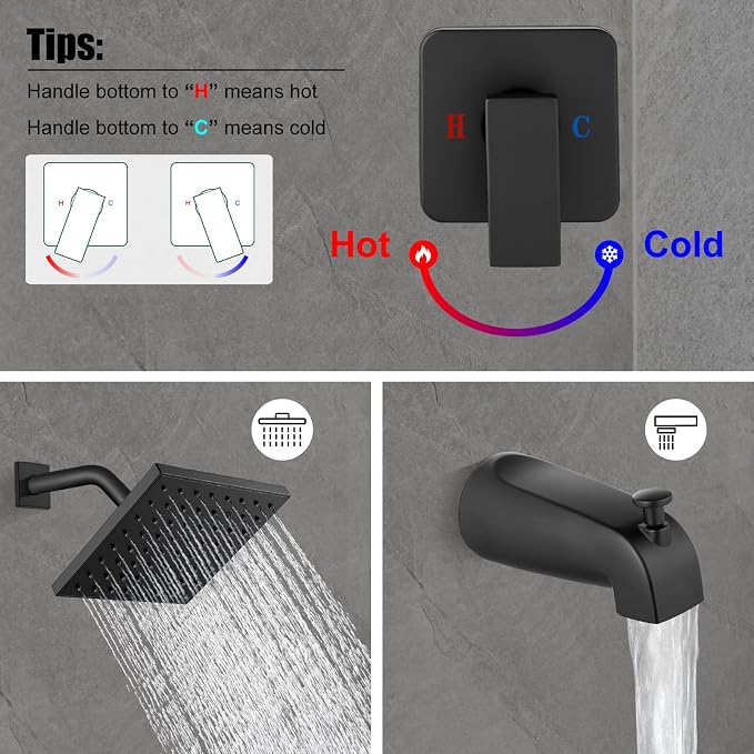 Heyalan Bathtub Shower Faucet Set, 6 Inch Square Trim Kit - Image 7