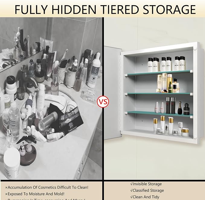 Bathroom Medicine Cabinet with 20x20 in Square Beveled Frameless Mirror - Image 5