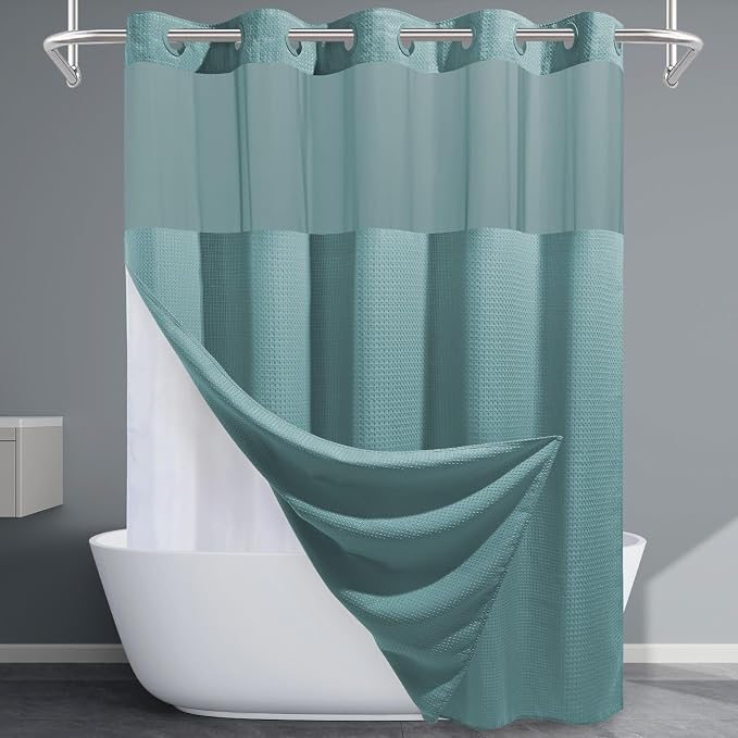 Teal No Hook Shower Curtain by EUTXL