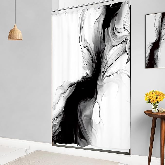 Cinbloo Small Stall RV Black and White Shower Curtain 48Wx72H Abstract Marble - Image 3