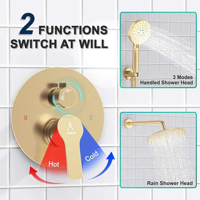 Shower Faucet Set Brass 10IN Rough-In Valve Body Trim Kit Rainfall Included - Image 6
