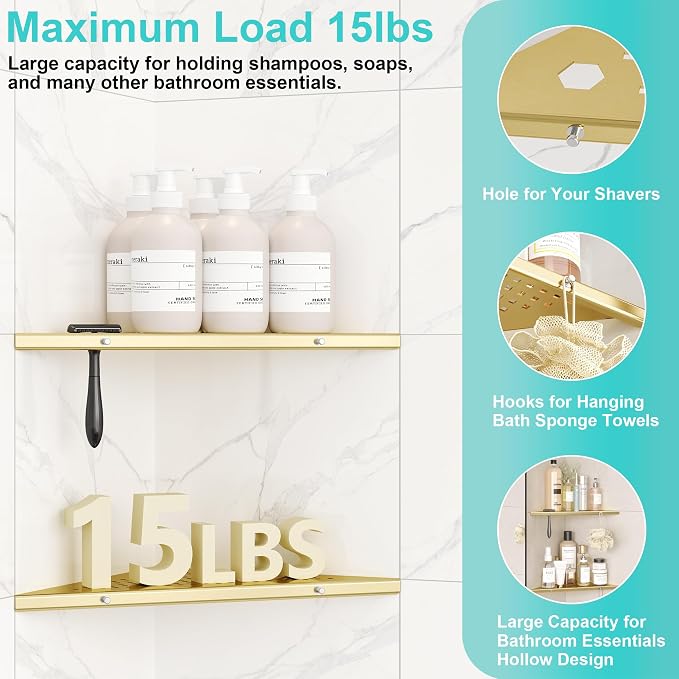 10" Bathroom Corner Shelf, 2 Pack Recessed Shower Shelf Caddy, SUS304 Stainless - Image 5