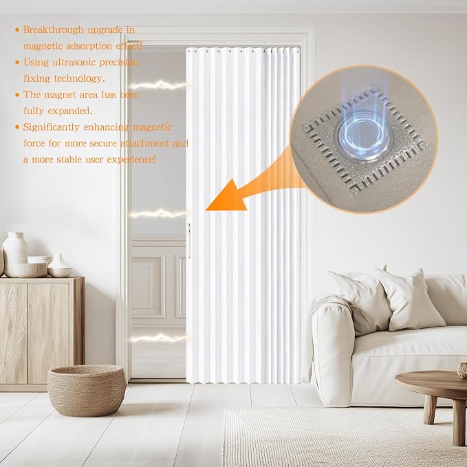 Accordian Door Curtain, 100% Blackout Folding Magnetic Doorway Curtains - Image 2