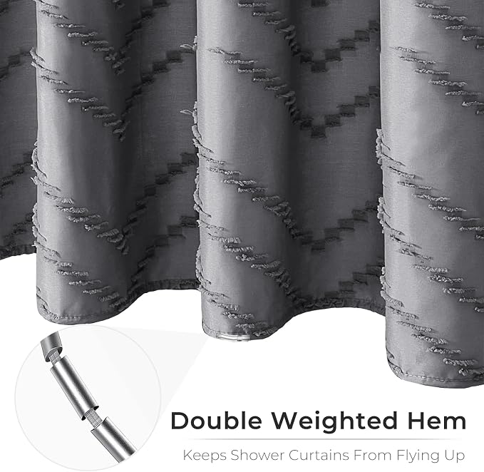 Boho Gray Shower Curtain Tufted Chevron Striped Shabby Chic Textured Cloth - Image 5