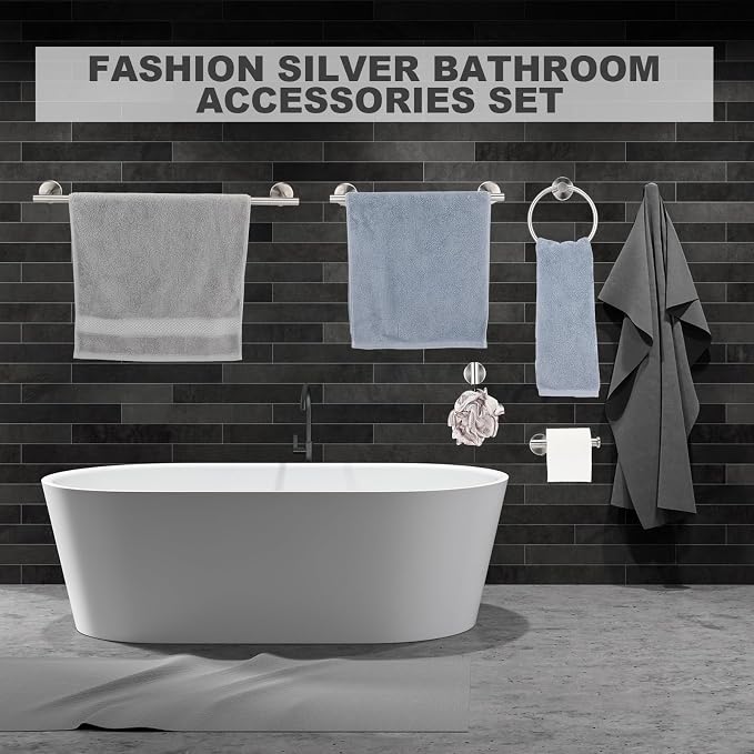 Gisafai 25 Pcs Bathroom Hardware Set, 23.6 Inch Brushed Towel Bar Ring Toilet - Image 5