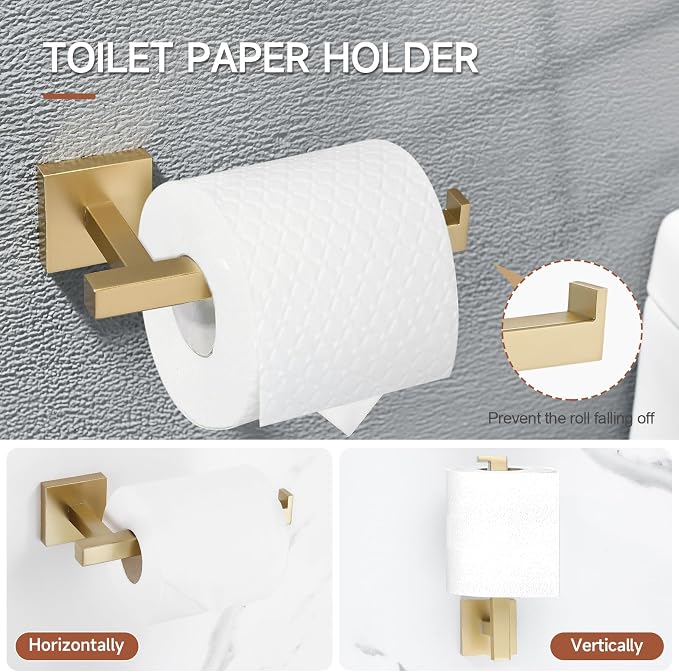 TQKAG 7-Pieces Brushed Gold Bathroom Hardware Accessories Set 23.6" SUS304 - Image 5