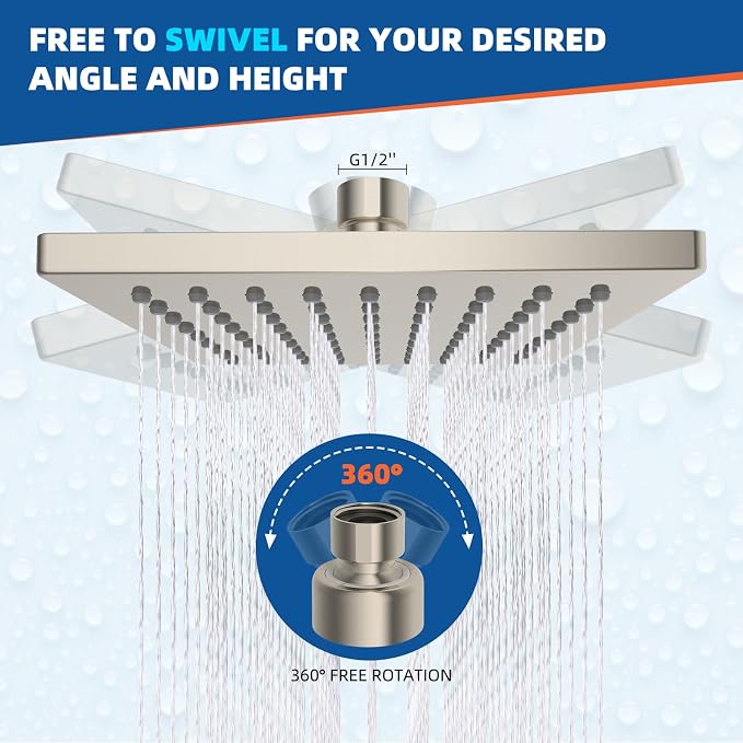 Hibbent Thickness Metal Rain Shower Head, Square Bathroom Waterfall Shower Heads - Image 4
