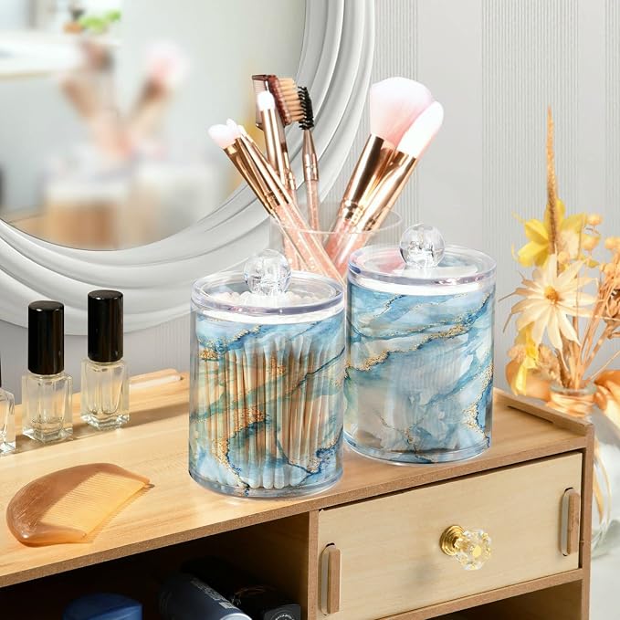 MNSRUU 4 Pack Qtip Holder Organizer Dispenser Sky Blue Marble Bathroom - Image 6