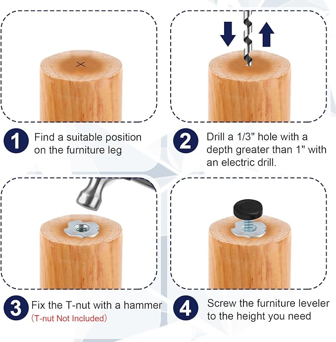 1/4" Thread Furniture Feet Levelers, Leveling Feet Screw On Furniture Glide - Image 4