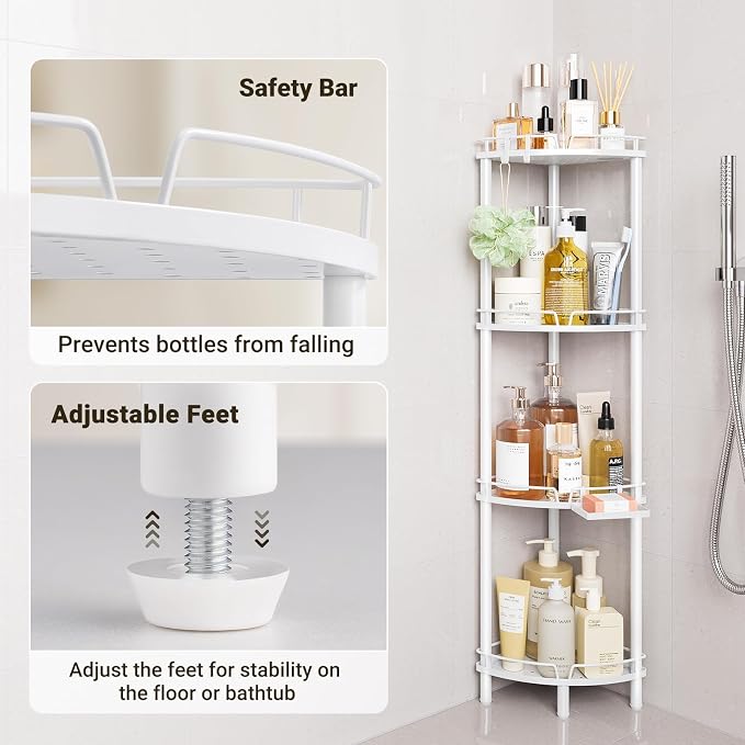 ELYKEN Corner Shower Caddy Standing, 4 Tier Rustproof Metal Shower Organizer - Image 4