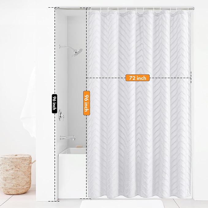 96inche Extra Long Shower Curtains 72 x 96 Inches White Tufted Chevron Striped - Image 2