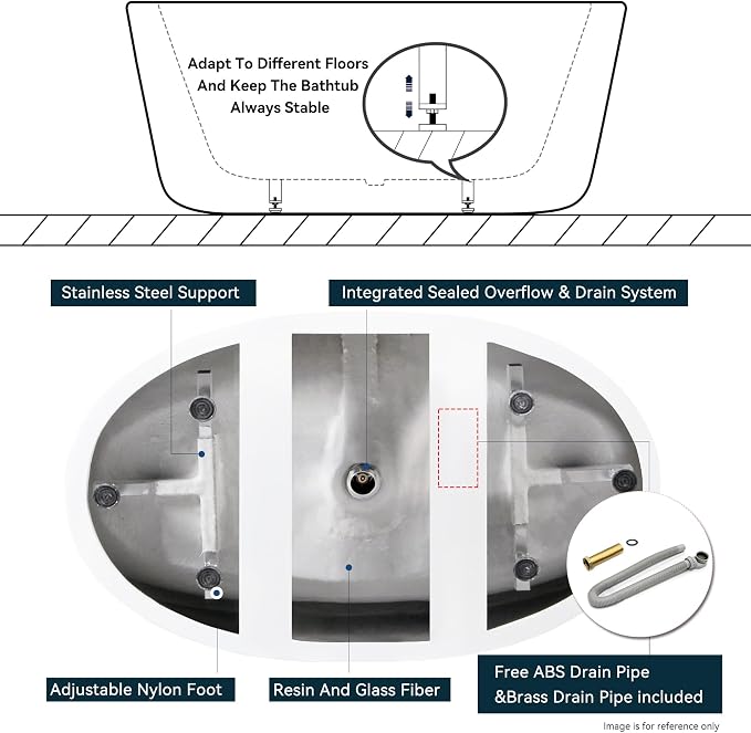 FerdY Koh Samui 65" Freestanding Bathtub, Elegant Oval Shape, Double Walled - Image 6