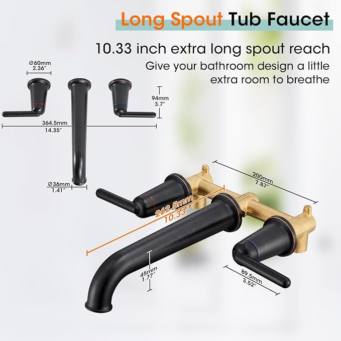 Wall Mount Tub Filler, 10.33" Extra Long Spout - Image 6