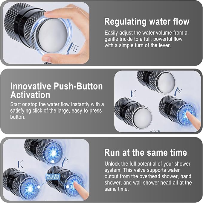 Push Button 3 Way Thermostatic Shower Diverter Valve, Concealed 3 Outlet Multi - Image 2