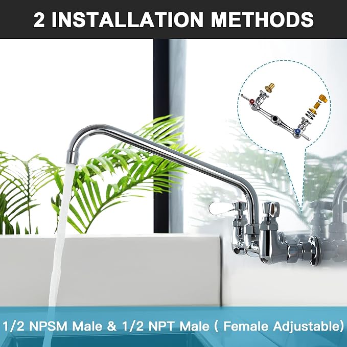 Wall Mount Faucet 14 Inches Swivel Spout Commercial Sink Faucets 8 Inches - Image 4